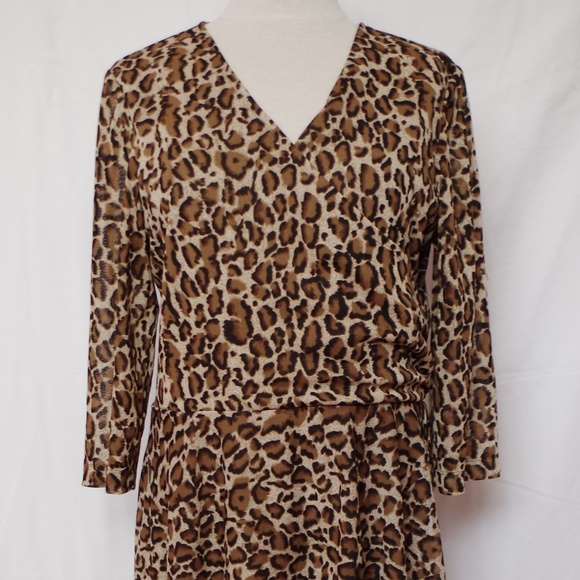 Coldwater Creek Faux Wrap Animal Print 3/4 Sleeve Dress- Sz. 14 - Picture 2 of 4